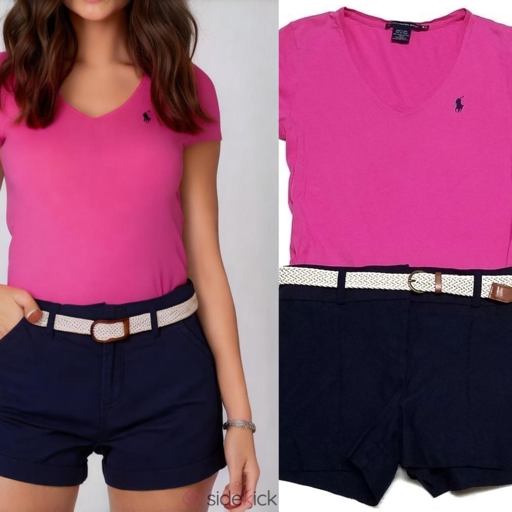 Ralph Lauren Sport Y2K Pink Cropped Short Sleeve Tee By&By Navy Blue Shorts Set